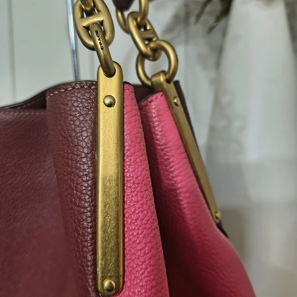 Coach Pink and Burgundy Shoulder Bag with Gold Accents - Picture 3 of 5